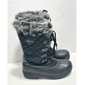 Quest Powder Winter Snow Boots Faux Fur Collar 3M Insulated Rubber Boots Black 7